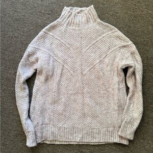Mango Dusty Pink Turtleneck Pointelle Knit Sweater